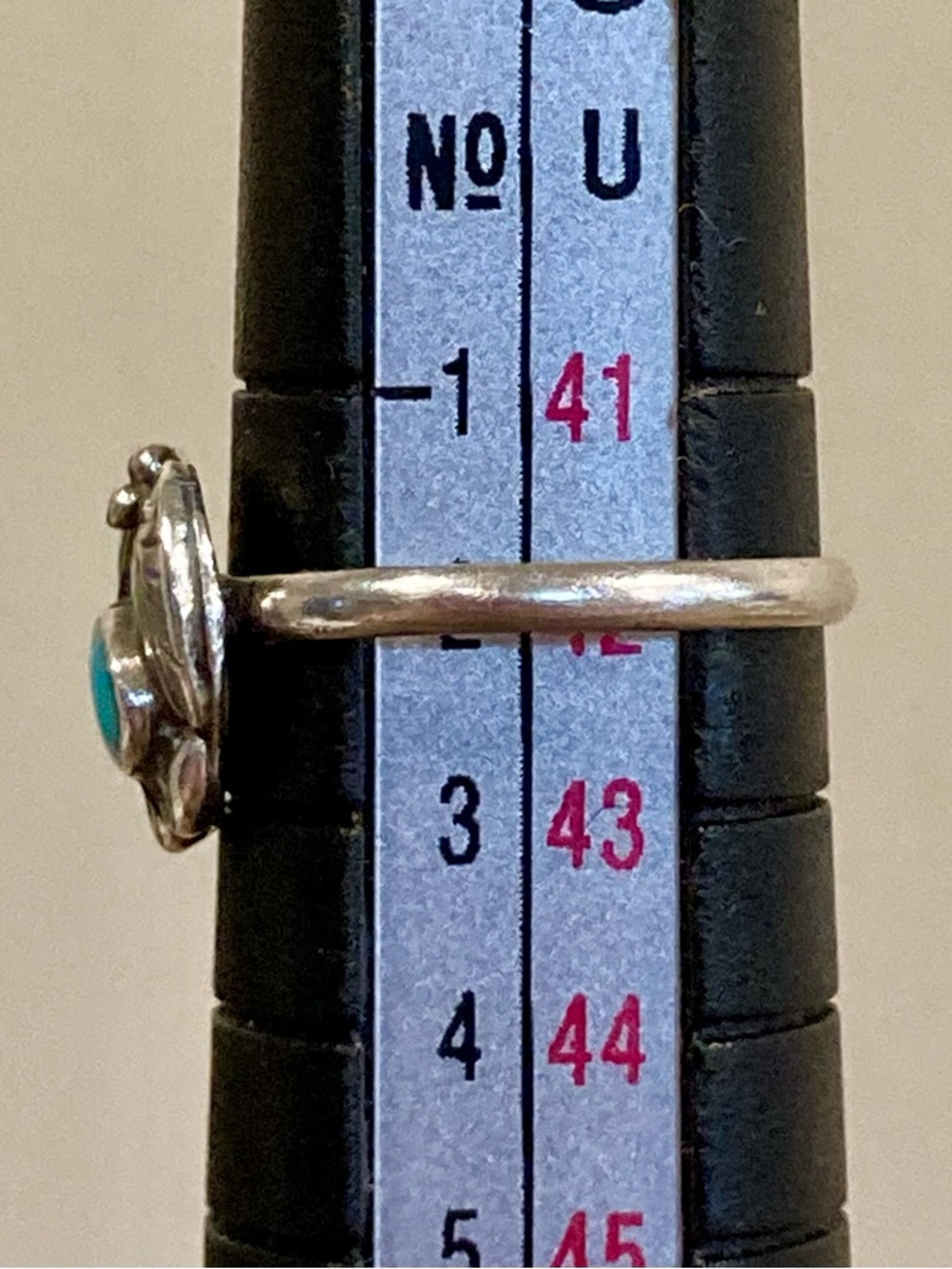 Super Tiny Silver Tone Ring with Turquoise Colored Center • Size 2.25 - Picture 4 of 16